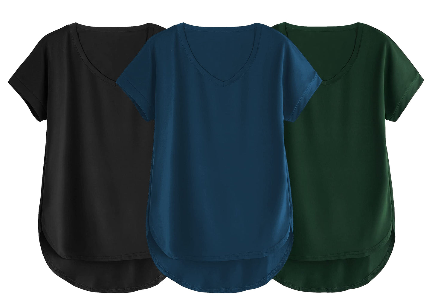 Fabricorn Combo Of Three Plain Bottle Green, Black And Airforce Blue V-Neck Up And Down Cotton Tshirt For Women (Bottle Green, B