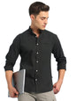 Dennis Lingo Men Solid Mandarin Collar Full Sleeves Regular Fit Casual Shirt Dark Green