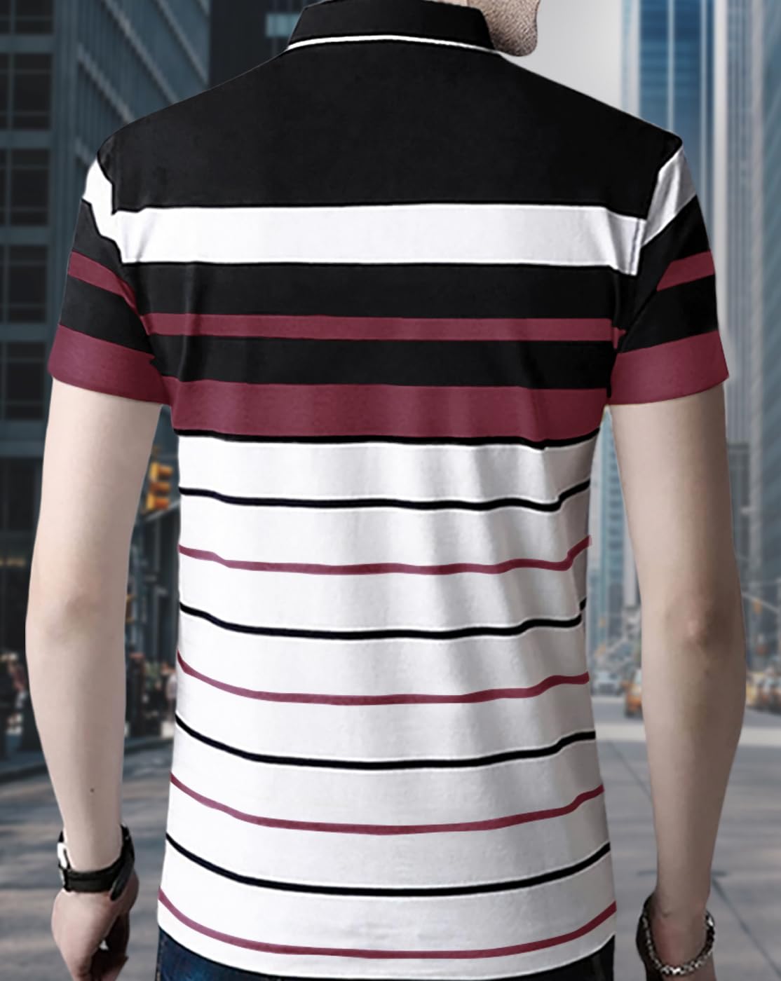 Noble Monk MenS Regular Fit Polo Neck T-Shirt | Half Sleeve | Stripe On Chest | Collared Neck Tshirt For Men