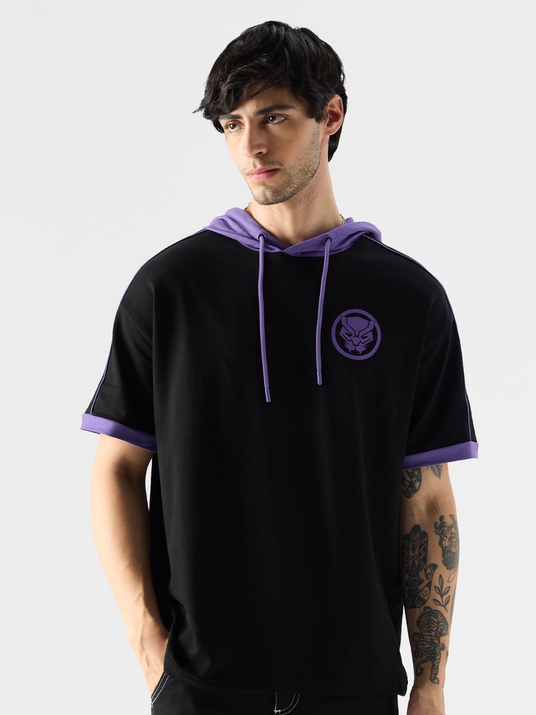 The Souled Store Black Panther: Wakanda Forever Men and Boys Graphic Print Short Sleeve Pull On Oversized Fit Hooded T-Shirts Ho