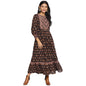 Fabindia WomenS Blue Cotton Printed Hand Block Print Kaftan Ankle Length Dress (210677301_Black