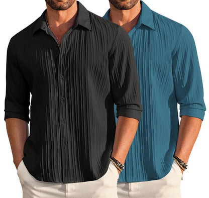 Deelmo Combo Of MenS Casual Button Down Shirts Long Sleeve Linen Shirt Fashion Textured Summer Shirts Pack Of 2