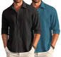 Deelmo Combo Of MenS Casual Button Down Shirts Long Sleeve Linen Shirt Fashion Textured Summer Shirts Pack Of 2
