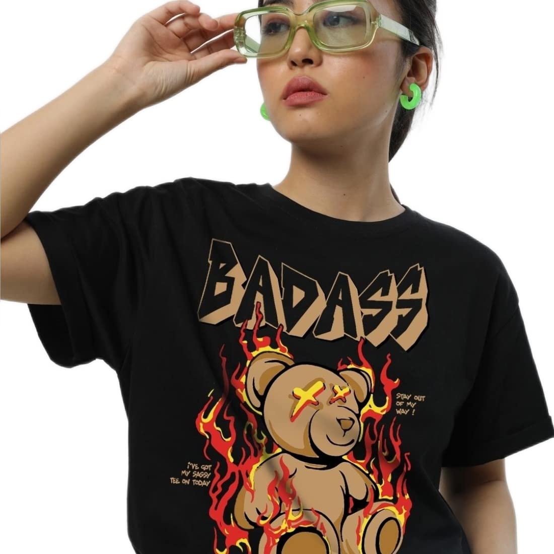 Bewakoof Womens My Badass Graphic Printed 100% Cotton T-Shirt - Boyfriend Fit, Round Neck, Half Sleeve