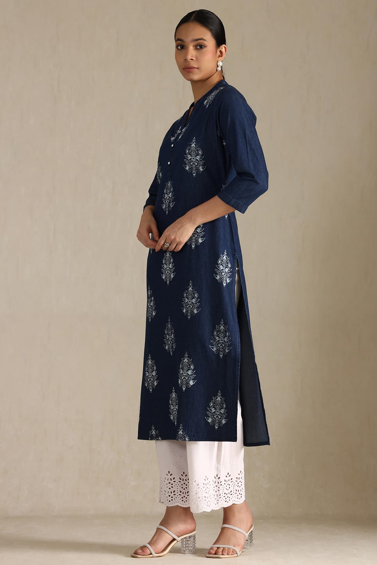 Soch Womens Denim Floral Regular Kurta (CWS5KU61241_Indigo