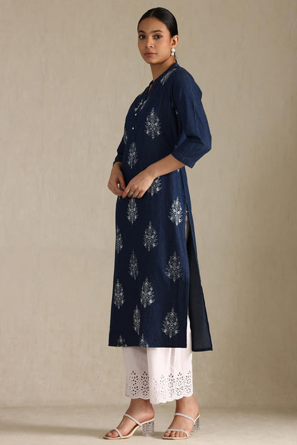 Soch Womens Denim Floral Regular Kurta (CWS5KU61241_Indigo