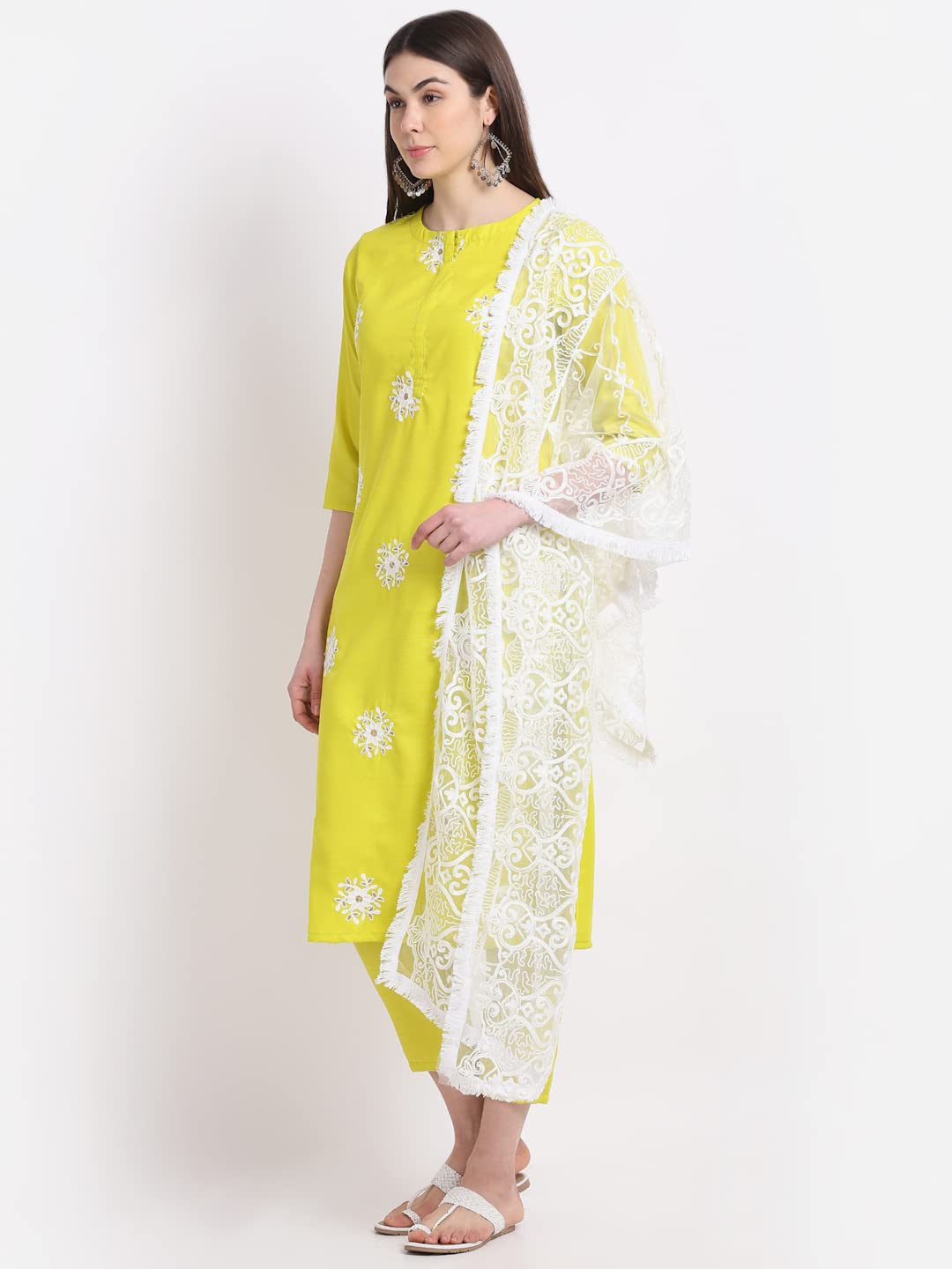 ANNI DESIGNER Women's Cotton Blend Kurti with Pant & Dupatta (Clear, Medium)