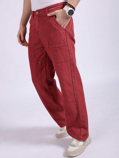The Indian Garage Co Men Baggy Solid Mid-Rise Carpenter Denim