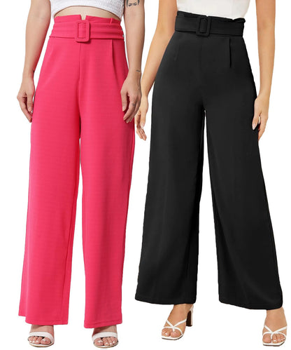 Kotty Pack Of 2 Women Flared Fit Multicolor Viscose Rayon Trousers