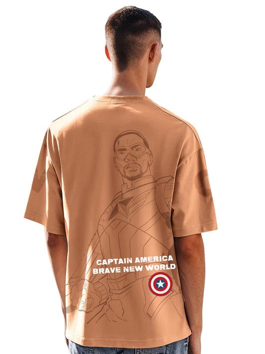 Bewakoof Heavy Duty 1.0 Official Marvel Merchandise Captain America Mens Graphic Print Oversized Fit Half Sleeve Round Neck Ter