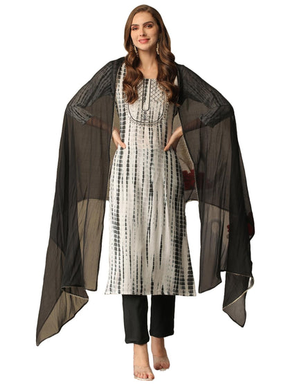 Gosriki WomenS Rayon Blend Straight Printed Kurta With Pant & Dupatta (Tiedye Black-Gs_Xxl_Black_Xx-Large)