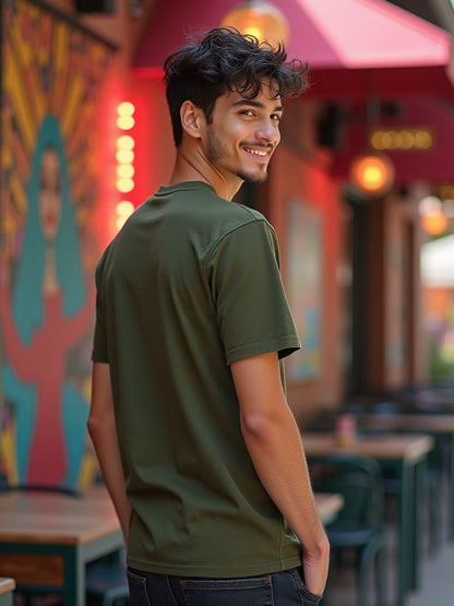 Nobero MenS Graphic Printed Regular Fit T-Shirt (1M-Twts-C1163-Pbl_Olive Green_1