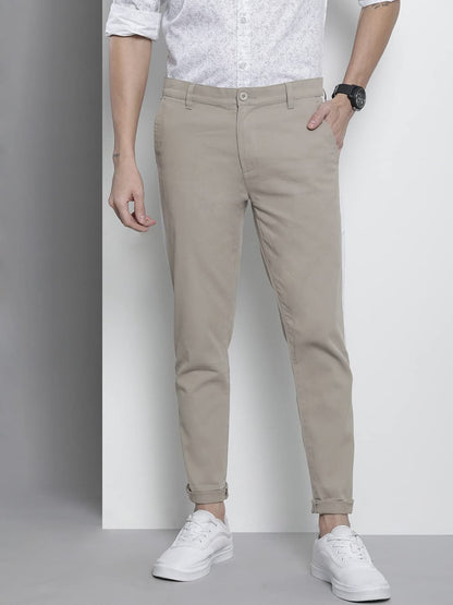 The Indian Garage Co Men Slim Fit Colourblocked Mid-Rise Stretchable Chinos Cloud Grey