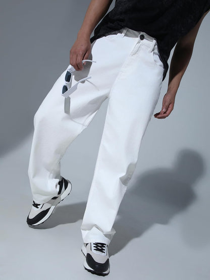 Hubberholme Men Off White Cotton Relaxed Fit Mid-Rise Jeans