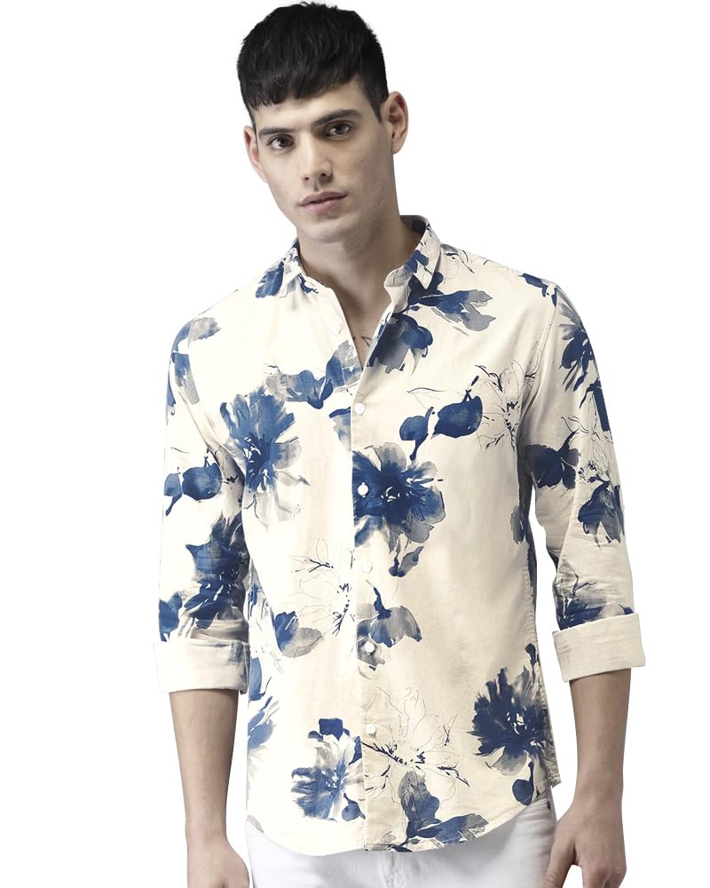 Eyebogler Men Collar Neck Floral Print Full Sleeve Regular Fit Shirt