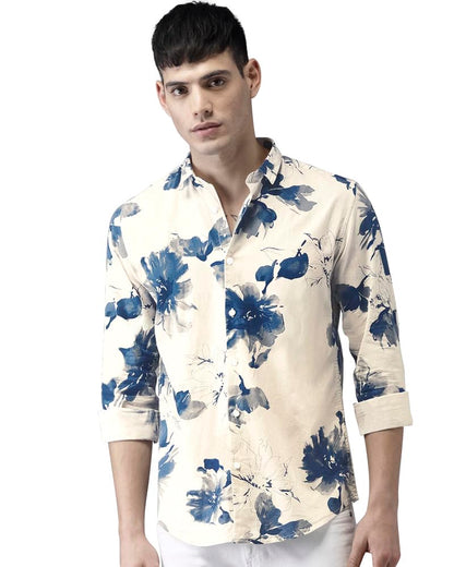 Eyebogler Men Collar Neck Floral Print Full Sleeve Regular Fit Shirt