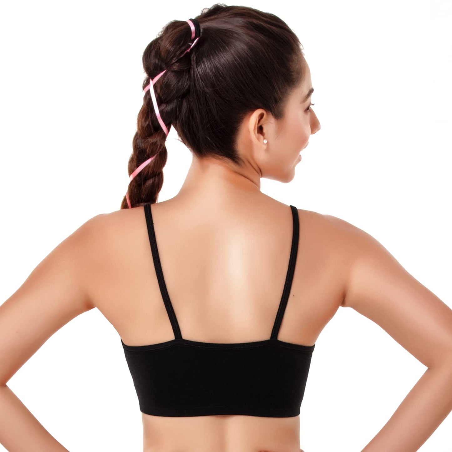 Enamor Womens Slim Strap Stretch Cotton Non-Padded Antimicrobial Beginners Slip-On Wireless Teenager Full Coverage Bra(Bb02-Bla