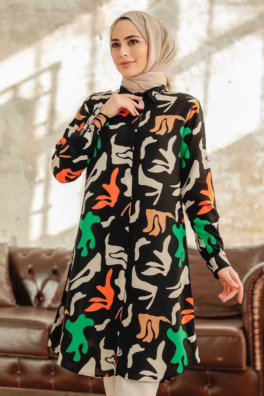 Gufrina WomenS Rayon Dress With Long Puff Sleeves Mandarin Collared Neck Tie Die Printed A-Line Style Regular Fit And Knee Leng
