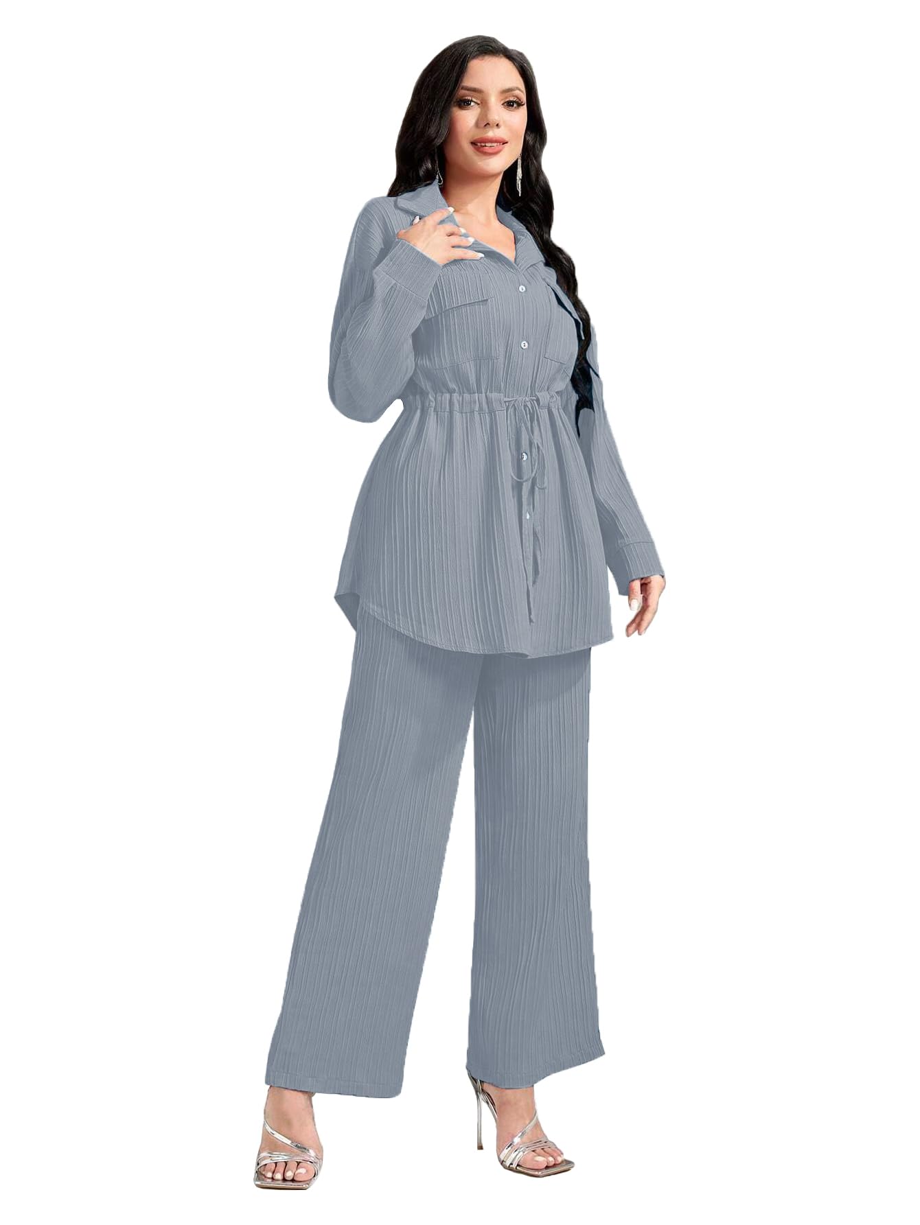 Tadkee Polyester WomenS Solid Color Casual Long Sleeve Top And Pant Co-Ord Set With Pockets | Co Ord Set For Women | Kurta Set