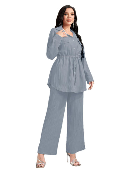 Tadkee Polyester WomenS Solid Color Casual Long Sleeve Top And Pant Co-Ord Set With Pockets | Co Ord Set For Women | Kurta Set