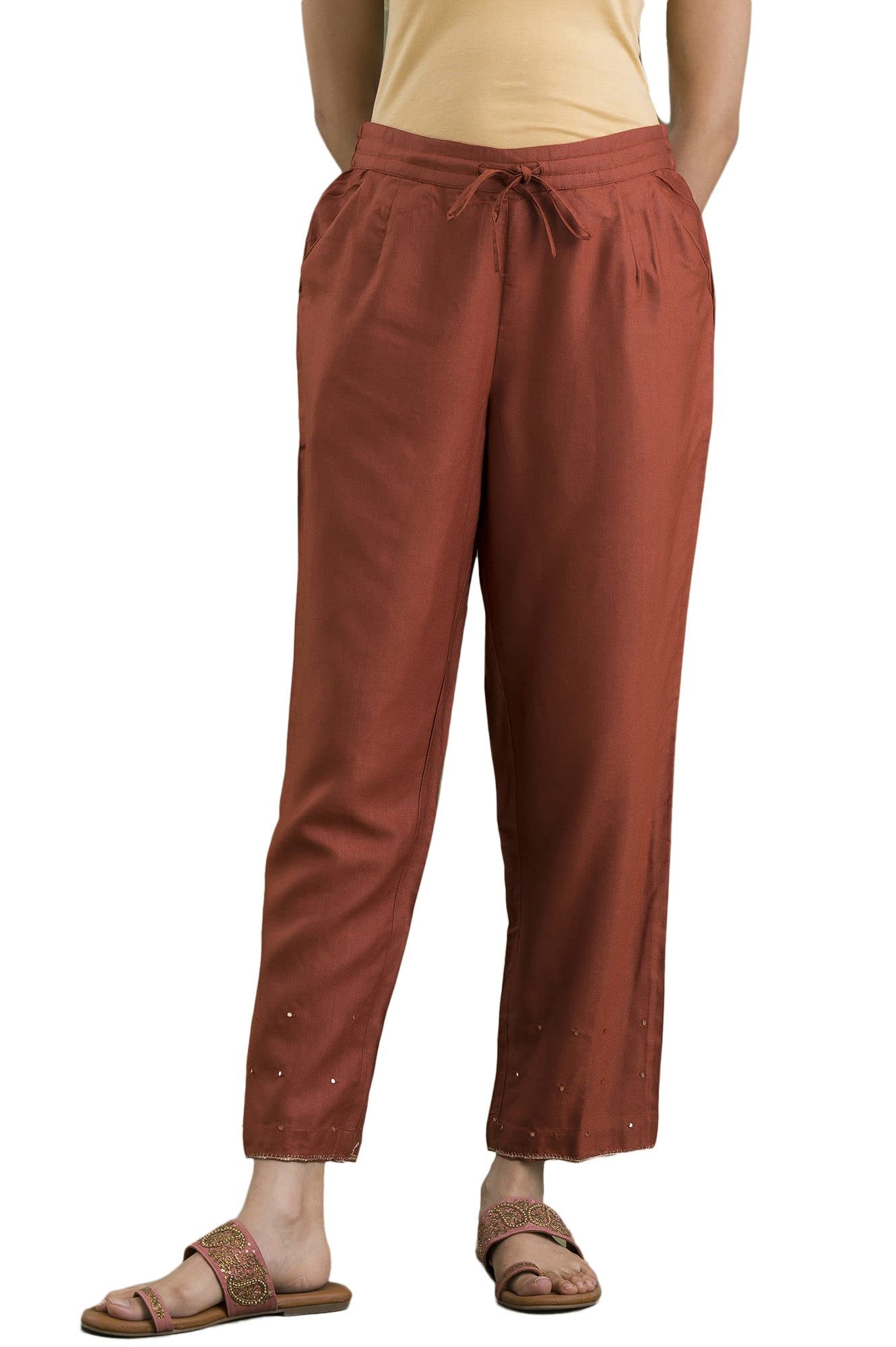 Folksong Strechable Straight Pants for Women | Trousers for Women | W for Woman