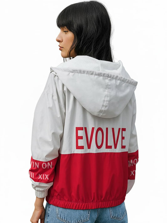 Bewakoof Air 1.0 WomenS Color Block Super Loose Fit Full Sleeve Hooded Neck Nylon Windcheater Jacket_ 596369 White L