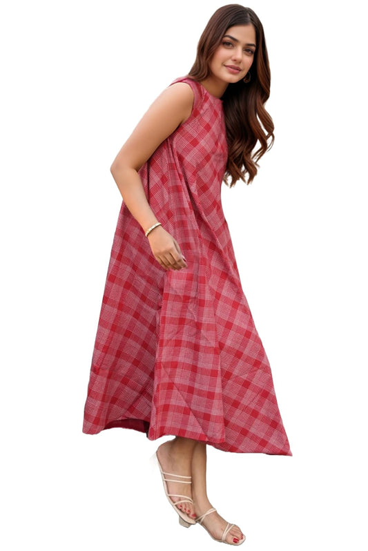 ANNI DESIGNER Women's Rayon Viscose Chex Printed A-Line Kurta