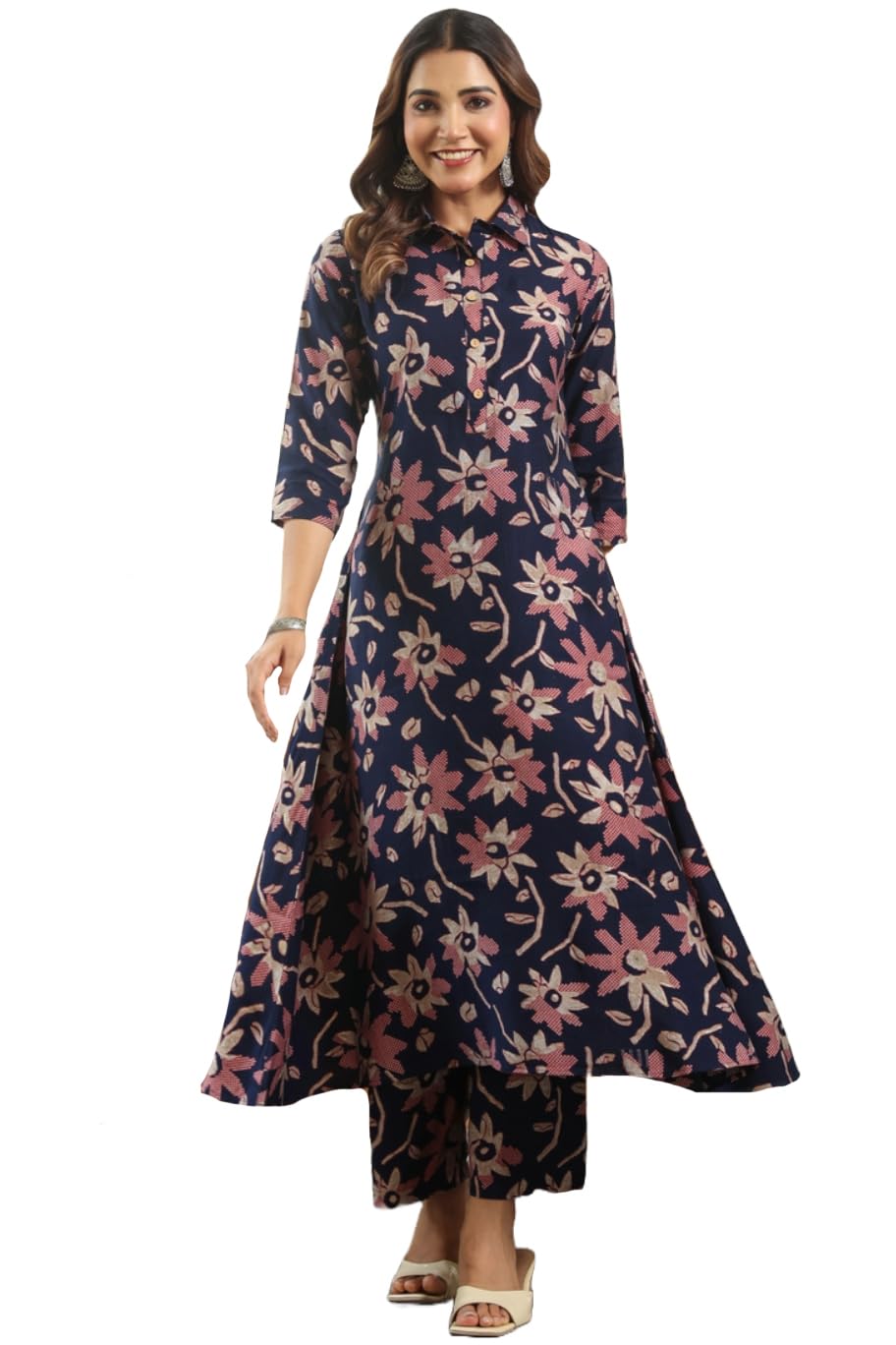 ANNI DESIGNER Womens Rayon Viscose Printed Anarkali Kurta with Pant (AITAN Navy_XXL_Navy Blue_XX-Large)