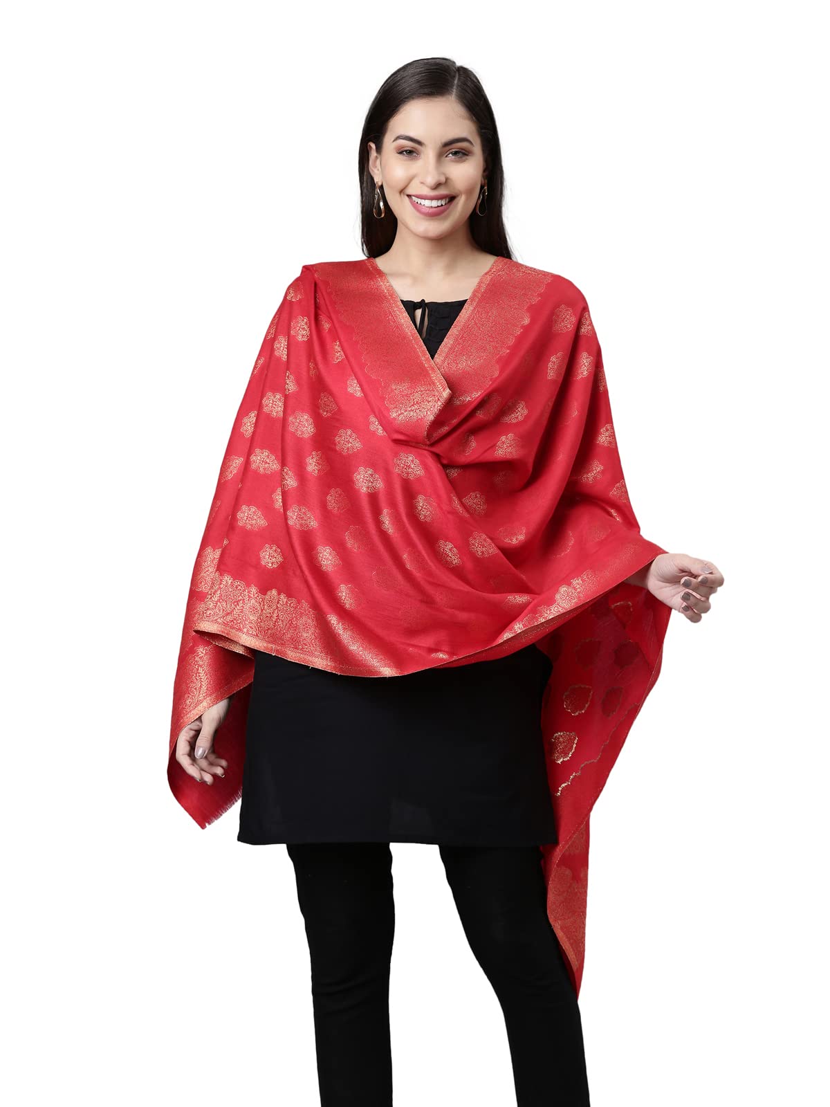 Pashmoda Women Nargis Kaani Stole with Silky Zari Weave, (Size 72X208 CM)