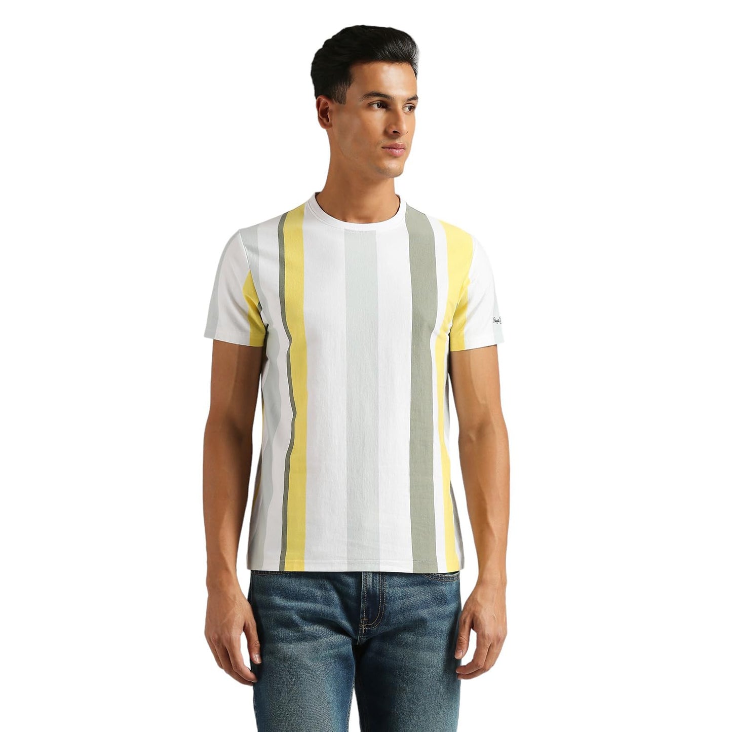 Pepe Jeans MenS Striped Slim Fit T-Shirt (Pm509551_Yellow_Multi