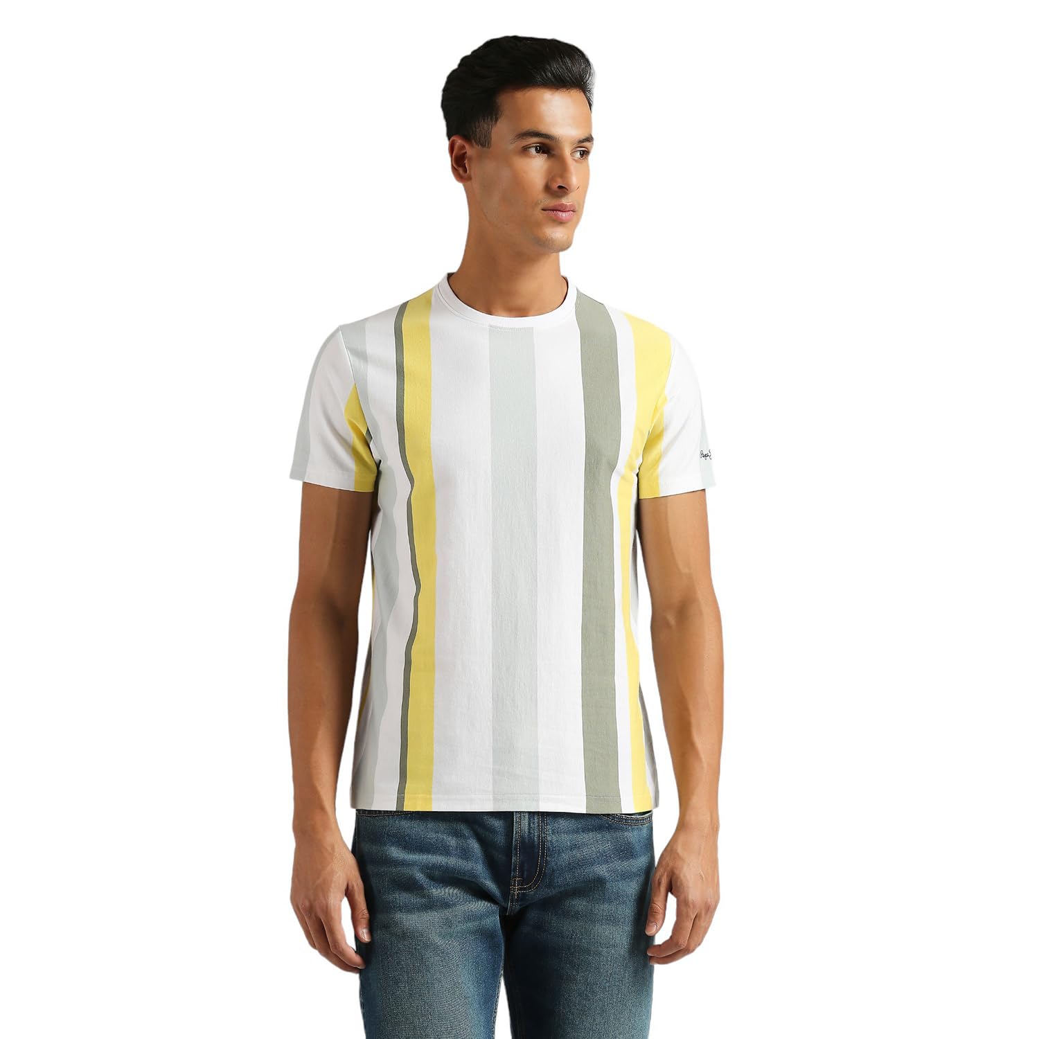 Pepe Jeans MenS Striped Slim Fit T-Shirt (Pm509551_Yellow_Multi