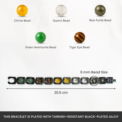 Astrotalk Metal Dhan Yog Bracelet (Black) | Attracts Wealth & Financial Prosperity | Pyrite, Citrine, Tiger Eye, Quartz,Hematite & Aventurine Astrology Bracelet for Man & Woman | Gift for Man & Woman