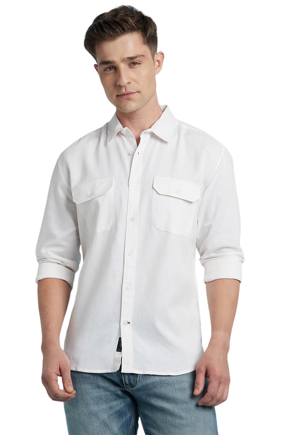 Dennis Lingo Men Linen Blend Regular Fit Solid Shirts White
