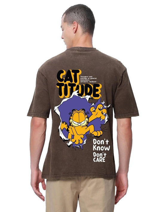 Bewakoof Official Garfield Merchandise Mens Graphic Print Oversized Fit Half Sleeve Round Neck Cotton T-Shirt_609639 Brown_XL