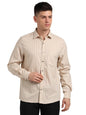 Turtle Men 100% Cotton Beige Striped Slim Fit Full Sleeve Formal Shirt