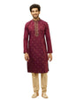 Manyavar Mens Maroon Blended Cotton Embroidered Kurta Pyjama Set