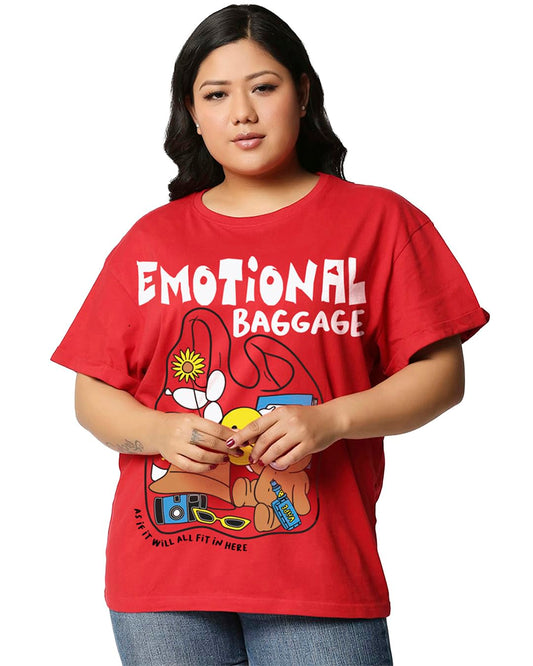 Bewakoof Womens Graphic Print Boyfriend Fit Half Sleeve Round Neck Pure Cotton Plus Size T-Shirt_694243_Red_6XL