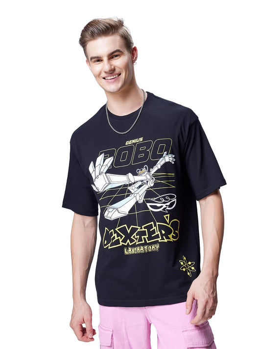 Bewakoof Official Cartoon Network Merchandise Mens Graphic Printed Oversized T-Shirt_608712_Black_S