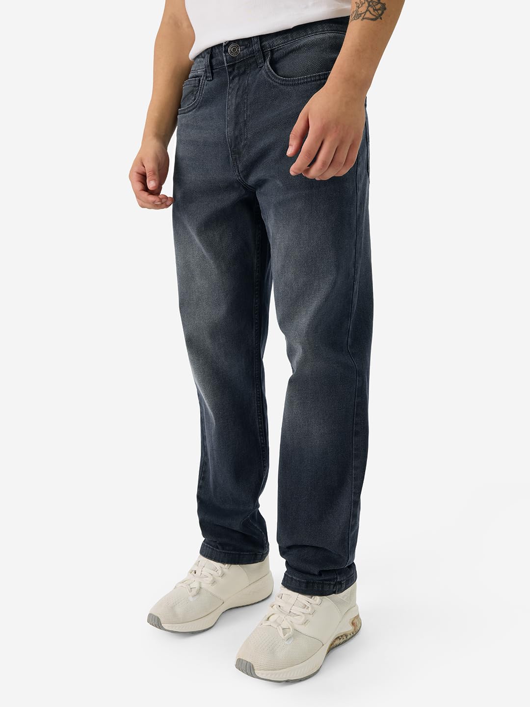 The Souled Store Denim: Dark Blue Men and Boys Buttoned Cotton Blend Straight Fit Jeans