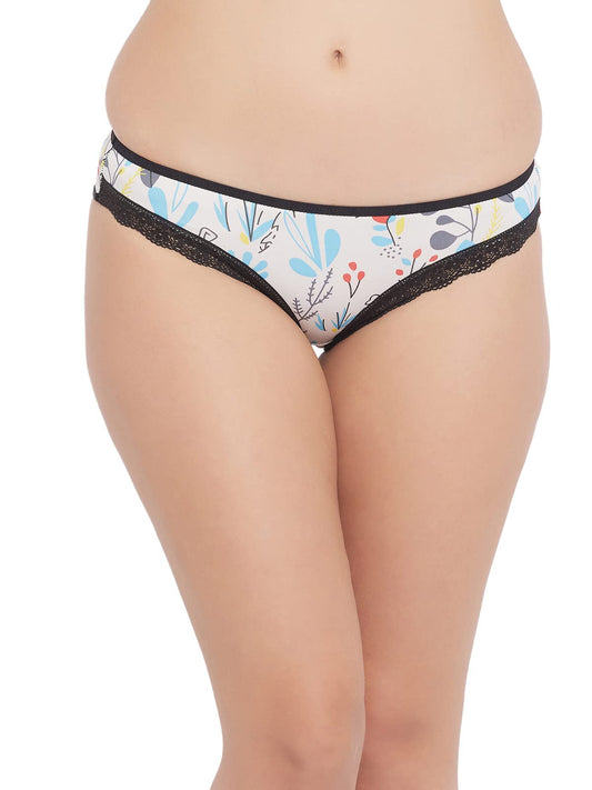 Clovia Womens Low Waist Floral Print Bikini Panty (PN3484B18_White_XXL)