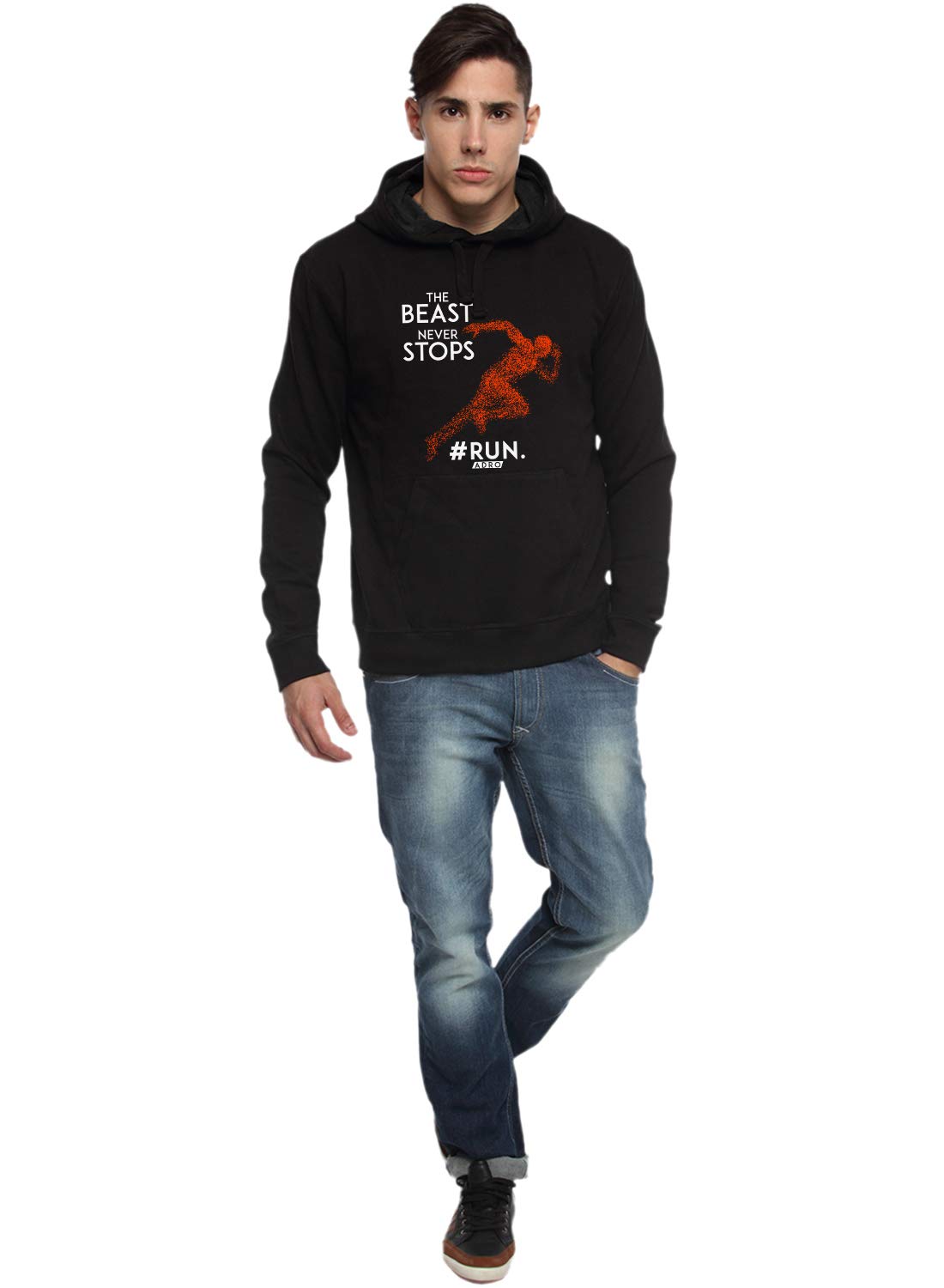 ADRO Men's Fleece Hooded Hoodie (H-A-STO-BL_Black)