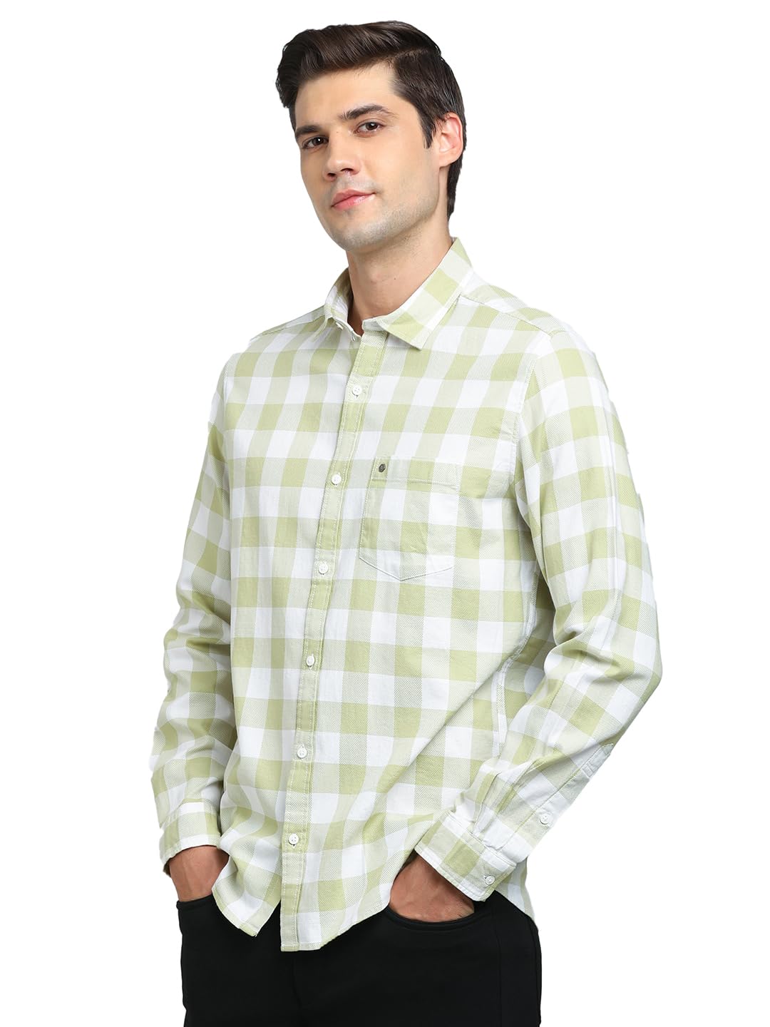 Turtle Men 100% Cotton Slim Fit Light Olive Casual Shirt