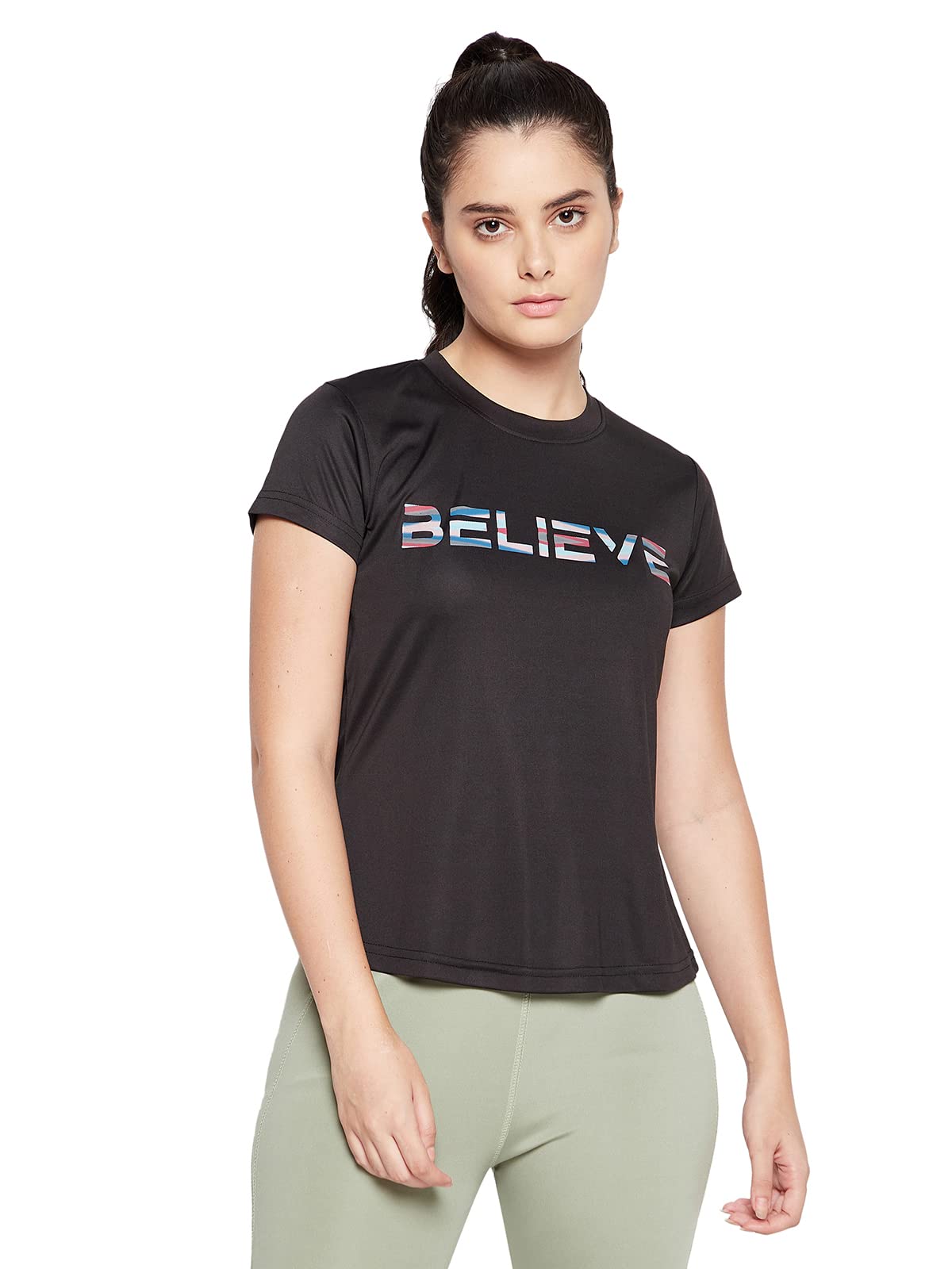 Clovia WomenS Comfort Fit Activewear Short Sleeves Sports T-Shirt (At0160P13_Black_Xl)