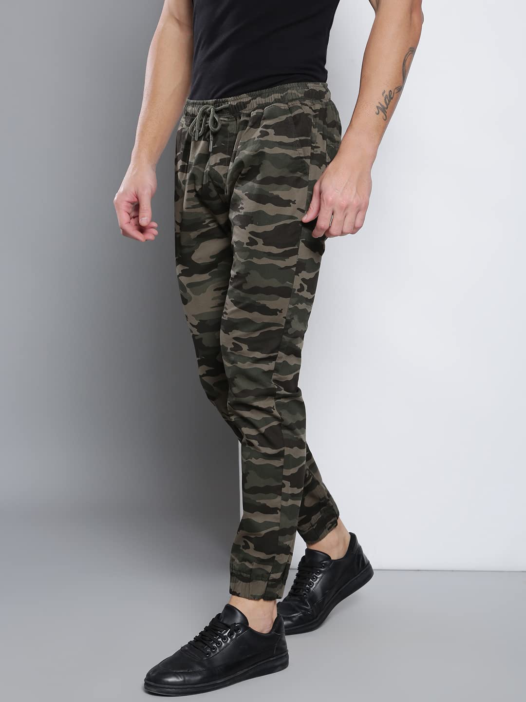 Dennis Lingo Camouflage Print Cotton Mens Casual Drawstring Joggers, Straight Fit, Mid Rise, Ankle Length Athletic Track Pants,