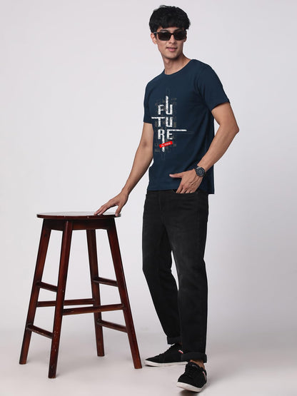 ADRO Men's Graphic Printed 100% Cotton T-Shirt - Regular Fit, Printed T-Shirts for Men (RN24-FTR-SB_Teal)