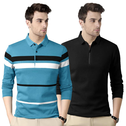 Noble Monk MenS Regular Fit Polo T Shirt |Full Sleeves |Collar Tshirts | Casual T-Shirt For Men