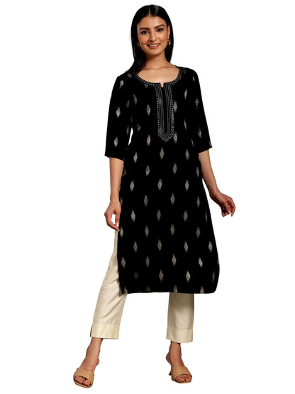 Libas WomenS Viscose Rayon Embroidered Straight Kurta (26830_Black