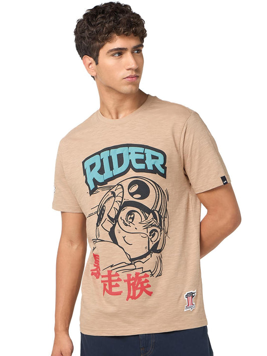 Bewakoof Air 1.0 Mens Graphic Print Regular Fit Half Sleeve Round Neck Pure Cotton T-Shirt_666734_Brown_M