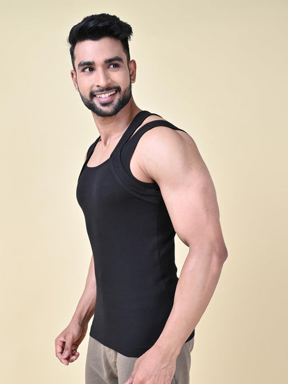 Rupa Solid Standard Colors by Athlefit X Gym Vest for Men, 100% Cotton Breathable and Stretchable Fabric, Racerback with Criss C