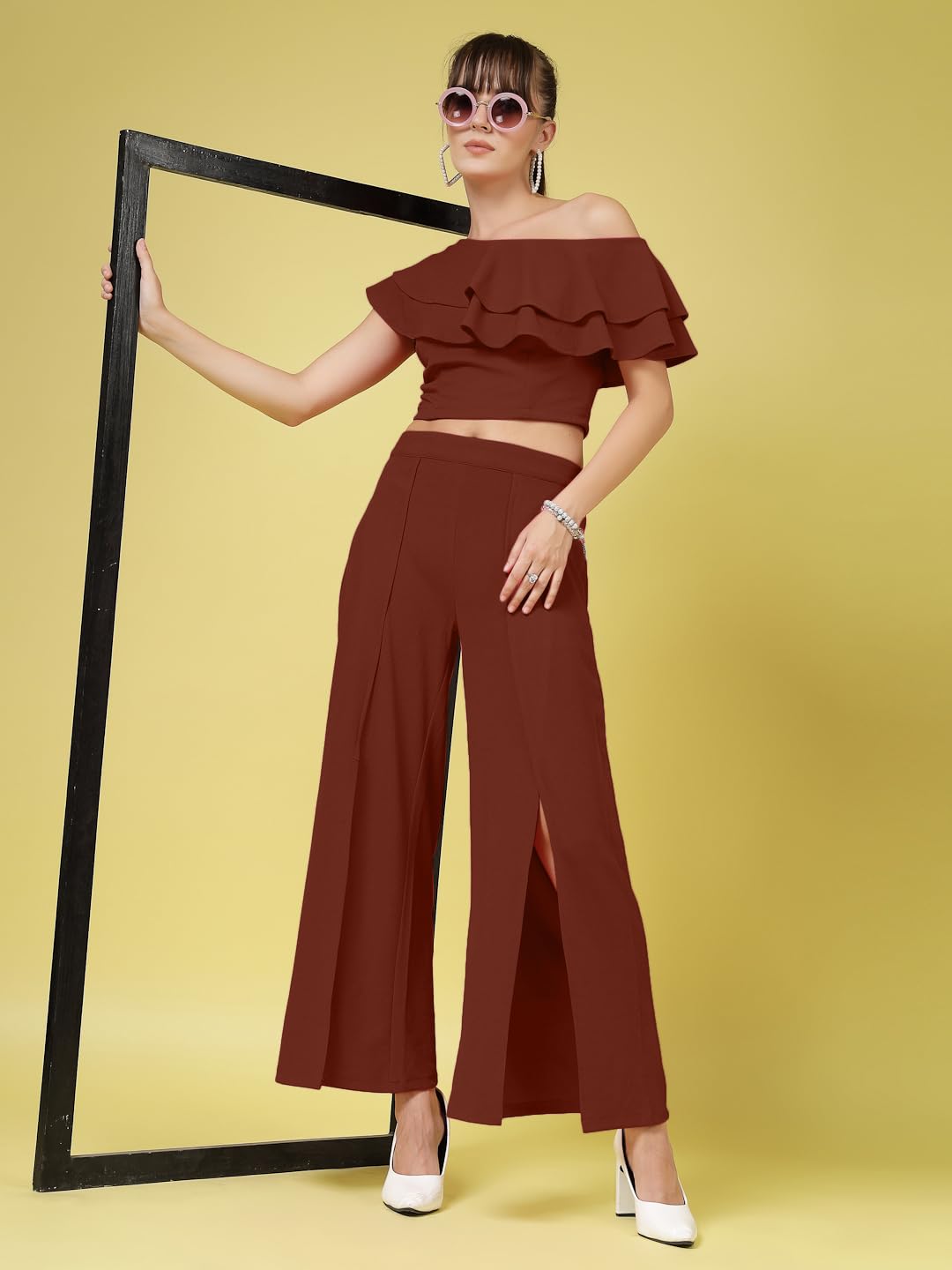 Oomph! WomenS Stretchable Lycra Top And Trouser Pant Set |Two Piece Co-Ord Set | Wester Wear Regular Fit | Stylish Multipurpose